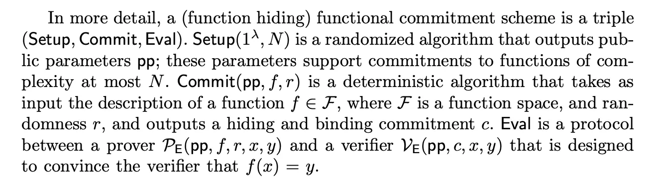 Description of a functional commitment scheme.